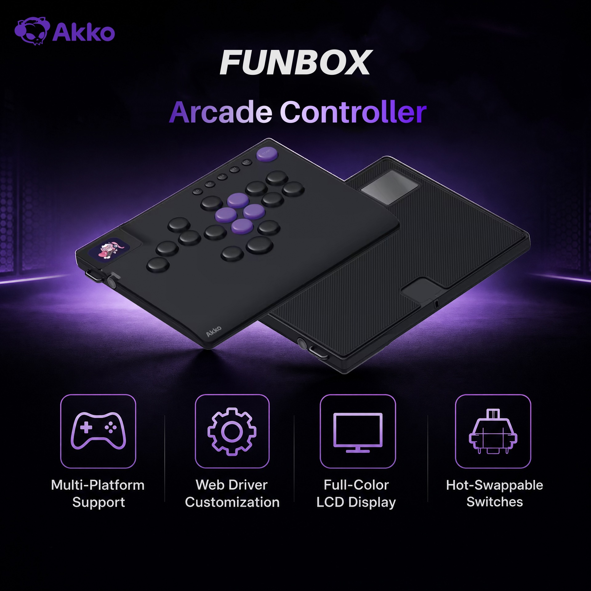 Gaming Console Tv Stick - Akko FUNBOX คอนโทรลเลอร์แบบไม่มีคันโยกแม่เหล็ก คอนโทรลเลอร์แบบไม่มีคันโยกสำหรับเกมอาร์เคด คีย์บอร์ดสำหรับ PC/PS5/PS4